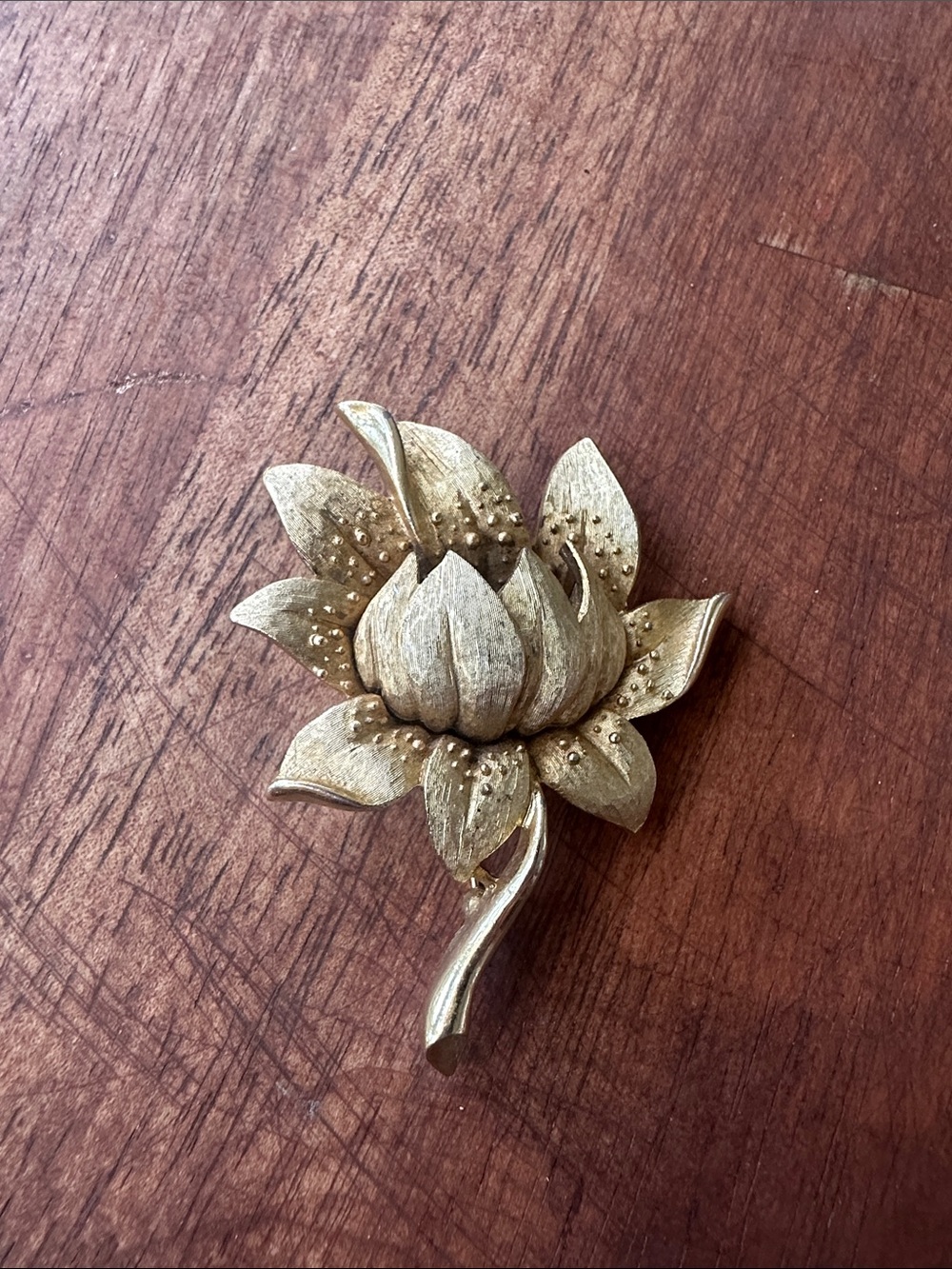 Vintage Textured Gold Lotus Flower Decorative Accent Pin